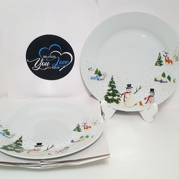 NEW RARE Williams Sonoma S/4 Snowy Day Salad Plates 9" Porcelain Christmas NIB - Picture 1 of 6